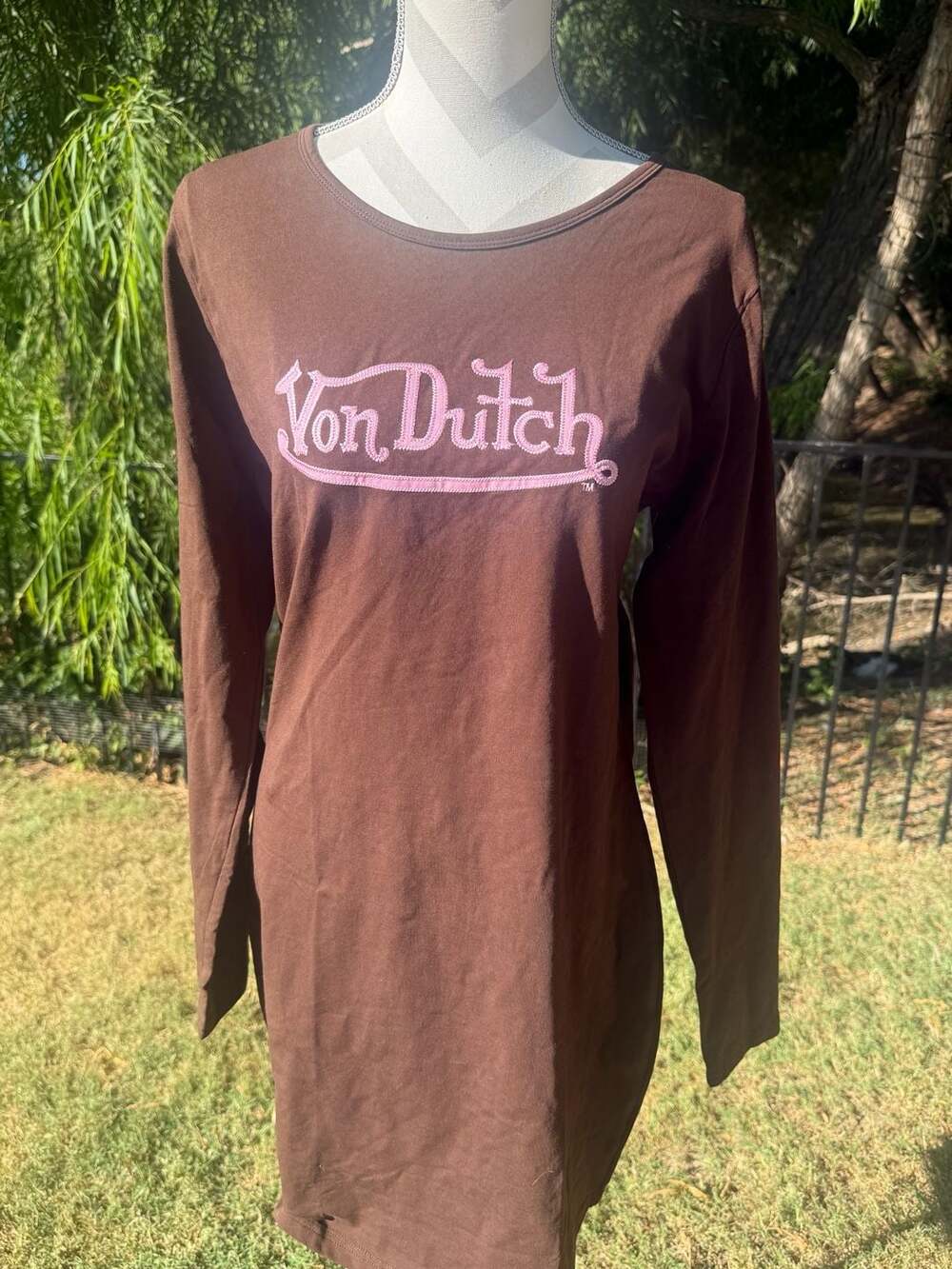 Von Dutch 1X Dress Brown Long Sleeve  with Pink Logo NWT